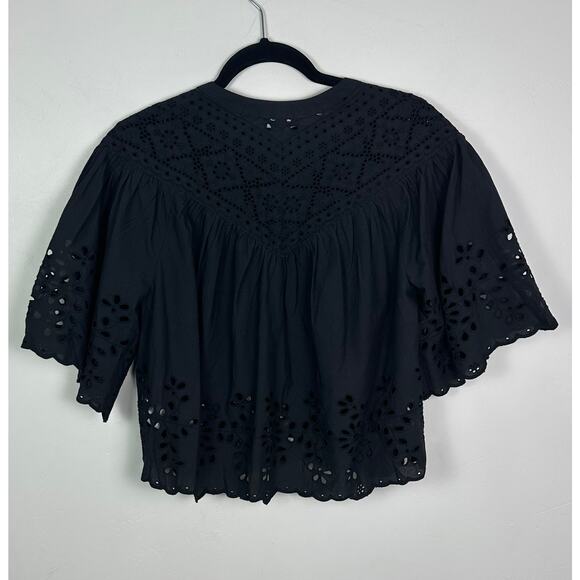 Madewell NWT Women’s Embroidered Shirred Henley Top Size XS - Picture 3 of 6